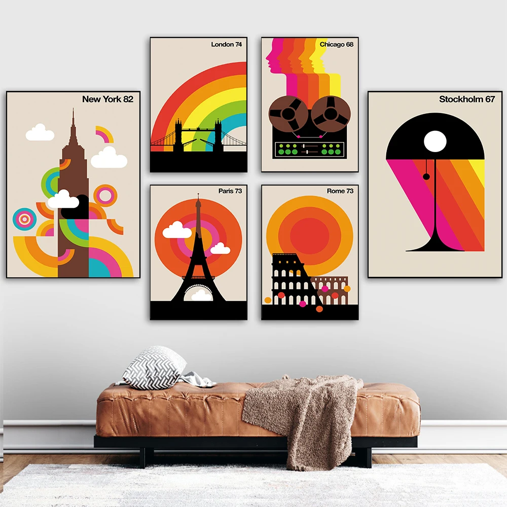 

City Exhibition Unique Geometric Poster Minimalist Art Canvas Print Abstract Painting Wall Picture for Living Room Home Decor