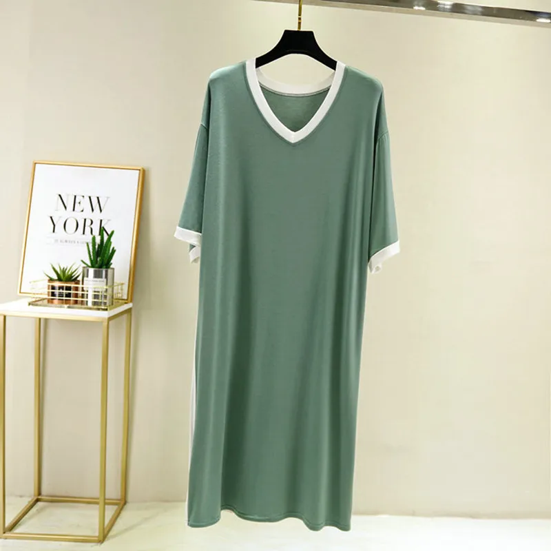 Summer Casual/Sexy Nightgown For Women Elastic Red Nightdress Women's Modal V-Neck Short Sleeve Nightwear 2022 Fashion Clothes