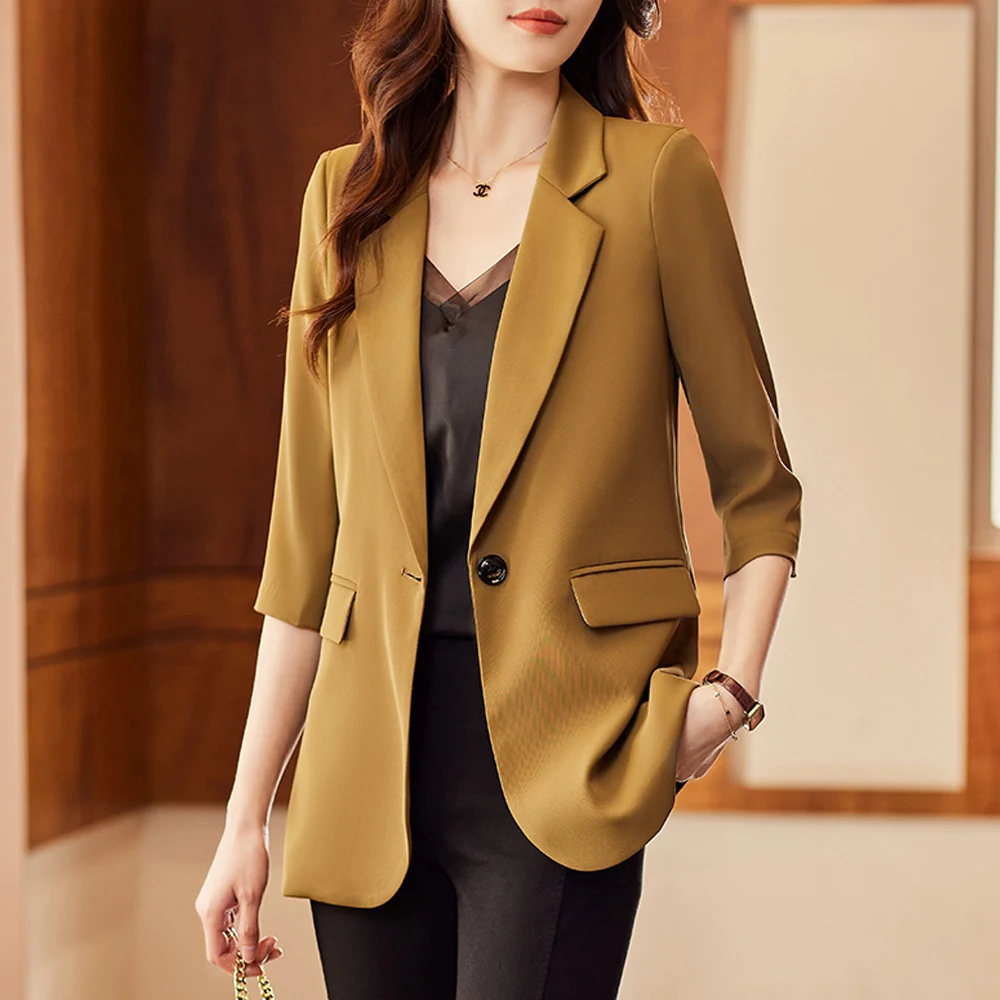 

Spring And Summer Women's Blazer Jacket Casual Solid Color Pocket Coat Fashion Chic Back Split Ladies Streetwear Clothing