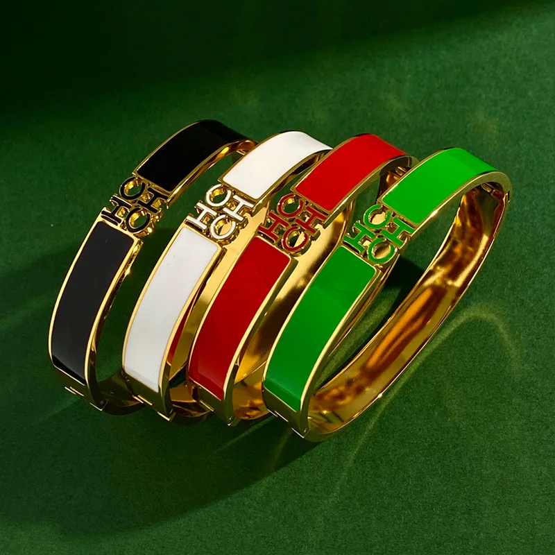 

CHCH Hollow out Letter Metal Texture Enamel Colorful Oil Dropping Couple Simple Multicolor Titanium Steel Bracelet