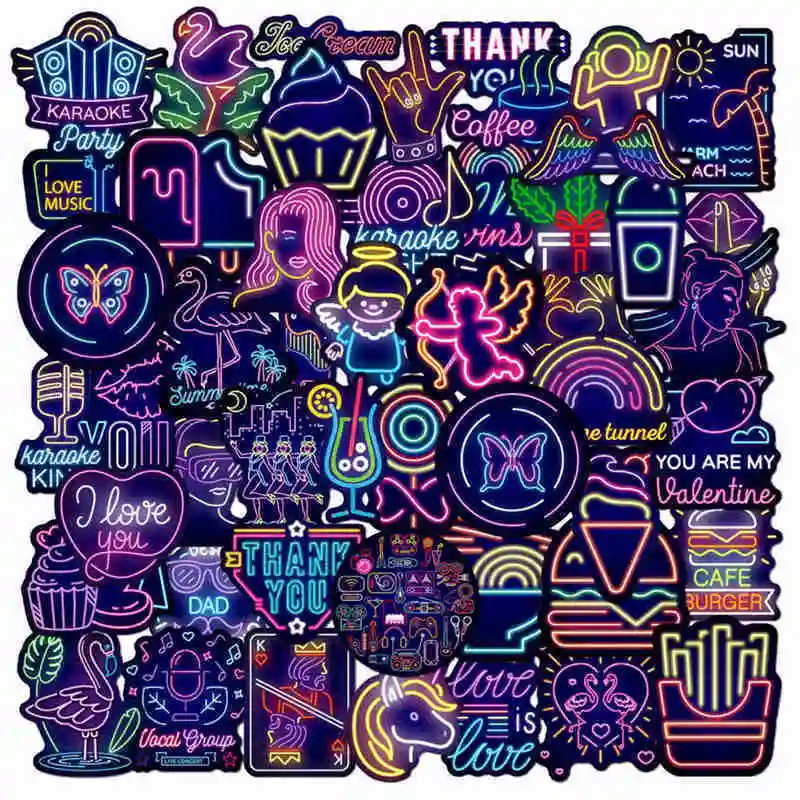 

10/30pcs Cartoon Stickers Waterproof Neon Light Decals Stickers Luminous Child DIY Graffiti Stickers for Bike Helmet Luggage