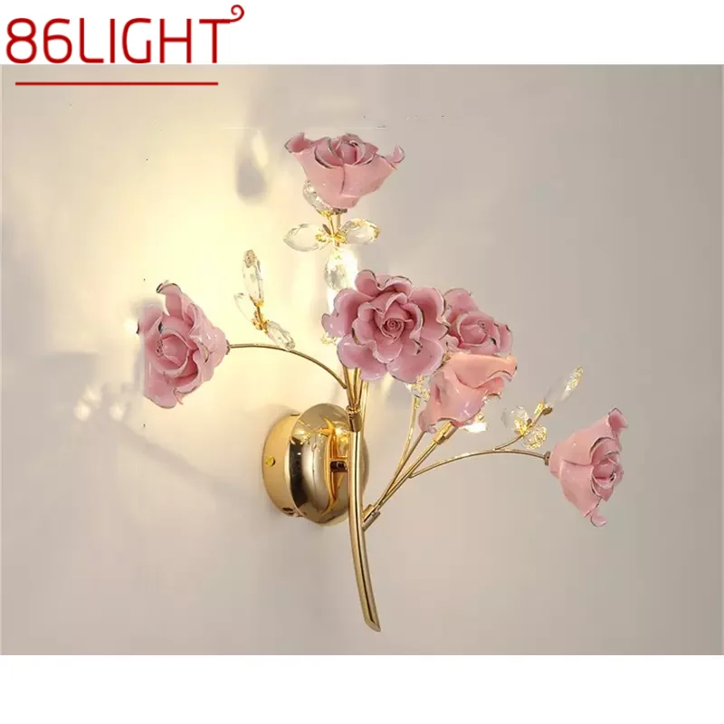 

86LIGHT European Style Indoor Wall Lamp Pink Crystal Luxury Fixtures LED Modern Light Sconces for Home Decoration