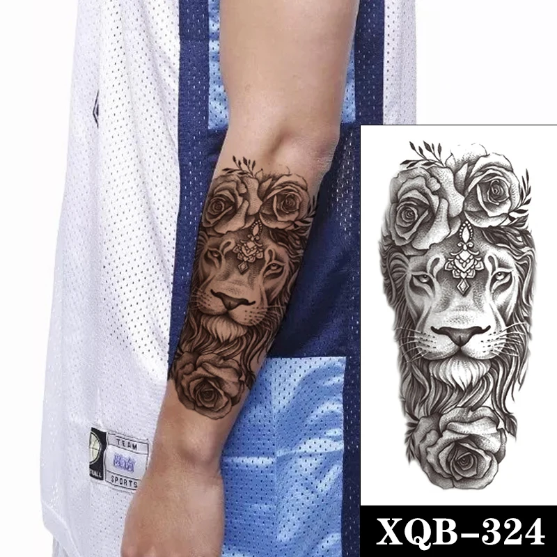 

Waterproof Temporary Tattoo Sticker Black Lion Rose Flowers Jewelry Design Fake Tattoos Flash Tatoos Arm Body Art for Women Men