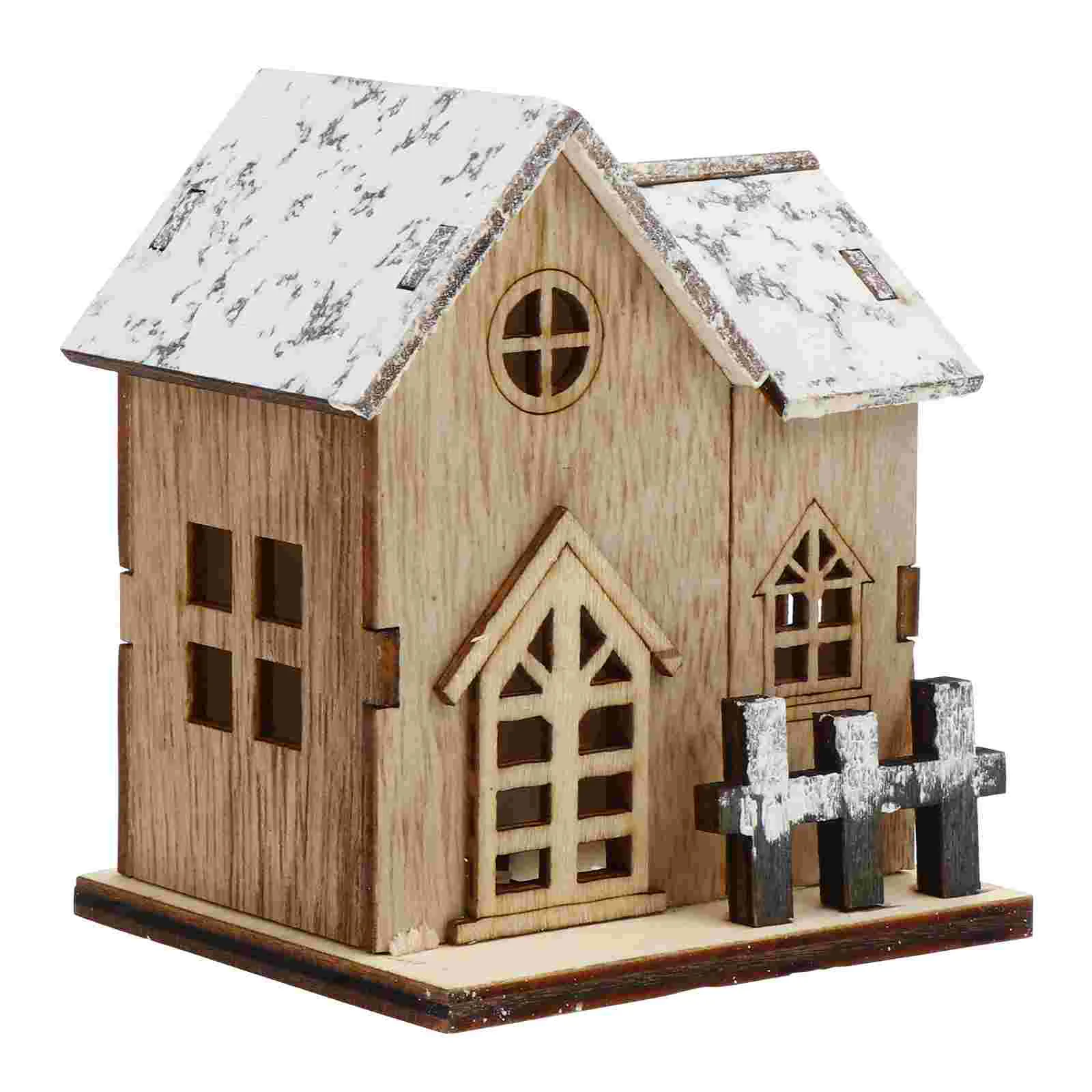 

LED Luminous Wooden House Small Christmas Xmas Tabletop Adornment Tree Decorations Winter Glowing Ornament