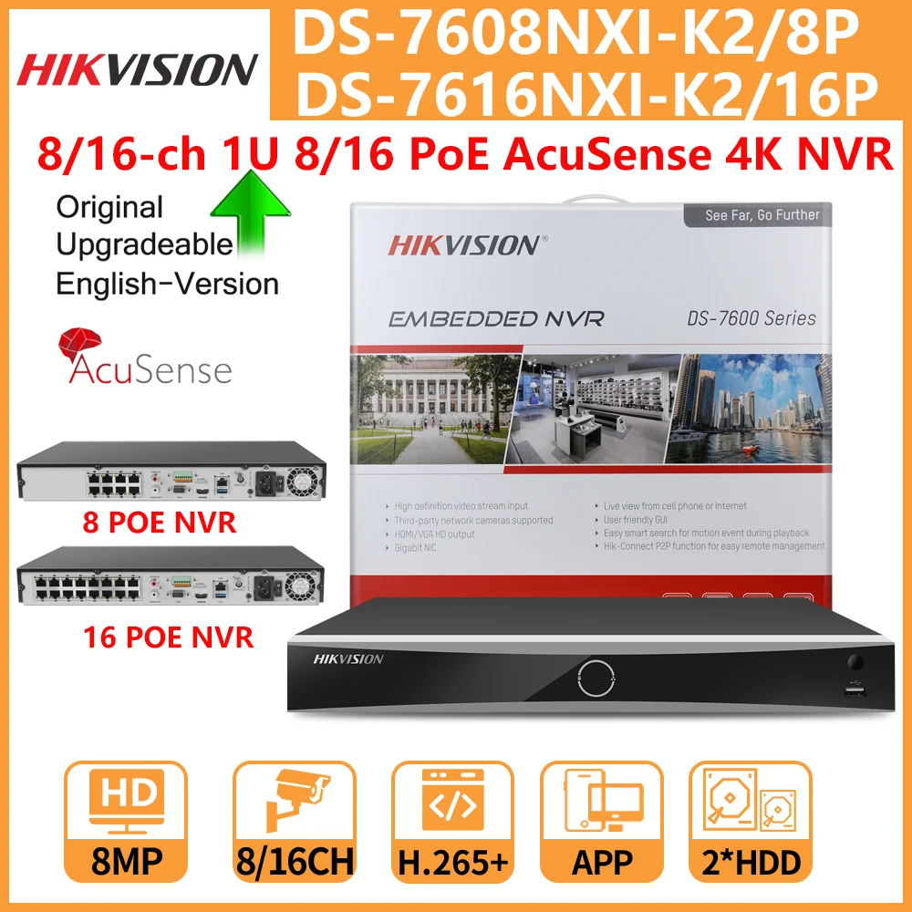 

Hikvision 4K сетевой видеорегистратор DS-7608NXI-K2/8P DS-7616NXI-K2/16P с распознаванием лиц