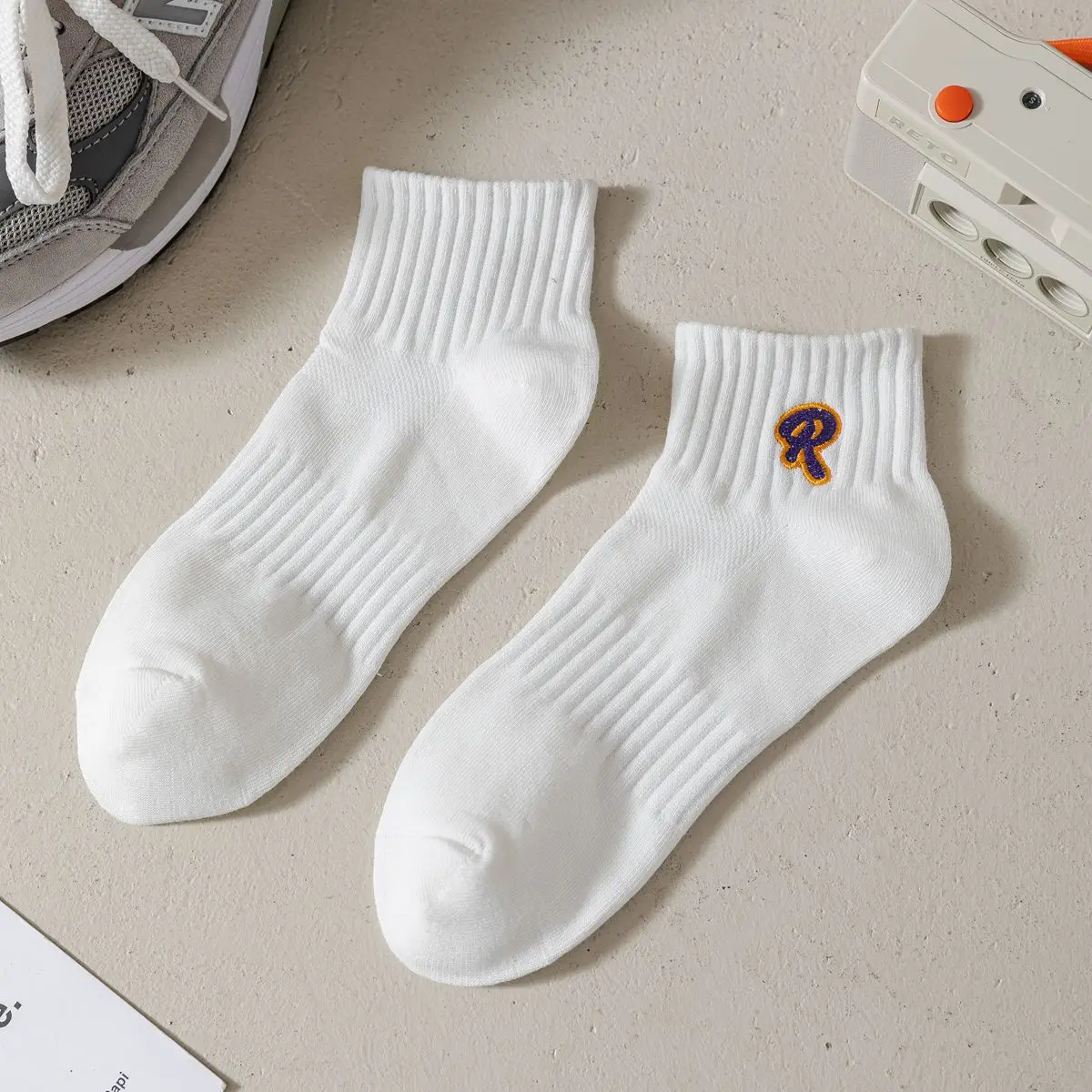 2pairs Summer Short Socks Embroidered Waist Cotton Sports Women's Socks