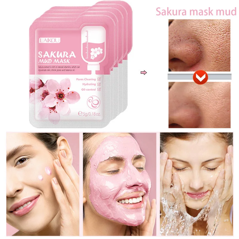 

10pcs Sakura Mud Mask Moisturizing Shrink Pores Whitening Skin Tone Oil Control Anti Ageing Anti Wrinkle Fine Lines Facial Mask