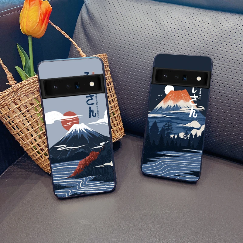 

Phone Case for Google Pixel 6 Pro 5 4 3 3a XL 5a 4a 5G Soft Black Silicone Coque for Pixel 6Pro 4XL 3XL 3aXL Mountain Back Cover