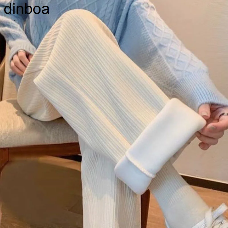 

Autumn Winter Solid Color Y2k Plus Velvet Casual Pants Korean Fashion Thicken Pockets High Waist Warm All-match Trend Trousers