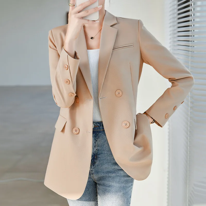 Khaki Winter Large Ladies Professional Office Lapel Cardigan Suit Jacket Casual Woolen Blazer Women Work Coat Solid Blazers