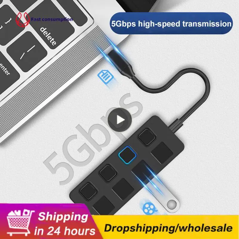 

Stable Power Supply 4 Port Hub Support 4 Simultaneous Use Usb-c 3.0 Hub Usb3.0 High Speed Transmission With Independent Switch