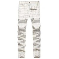plaid pants mens casual pants checkered pencil pants high waist skinny pants men micro stretch trousers fashion streetwear
