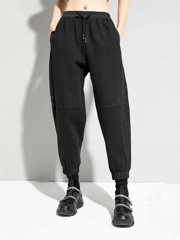 

[EAM] High Elastic Waist Black Brief Long Harem Trousers New Loose Fit Pants Women Fashion Tide Spring Autumn 2022 1DE2398