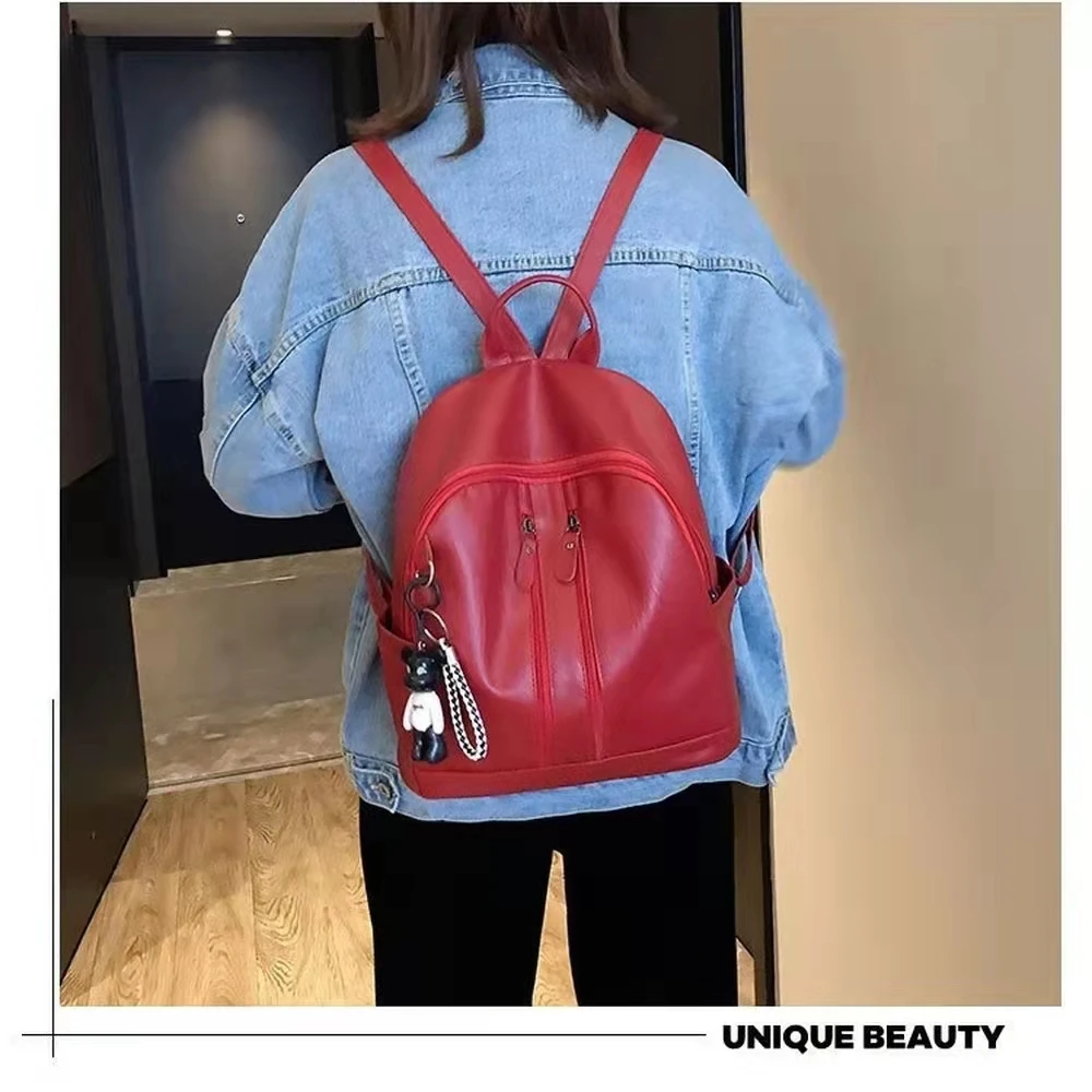 

New simple women's bag fashion waterproof pu soft leather backpack outdoor travel bag solid color multifunctional youth backpack