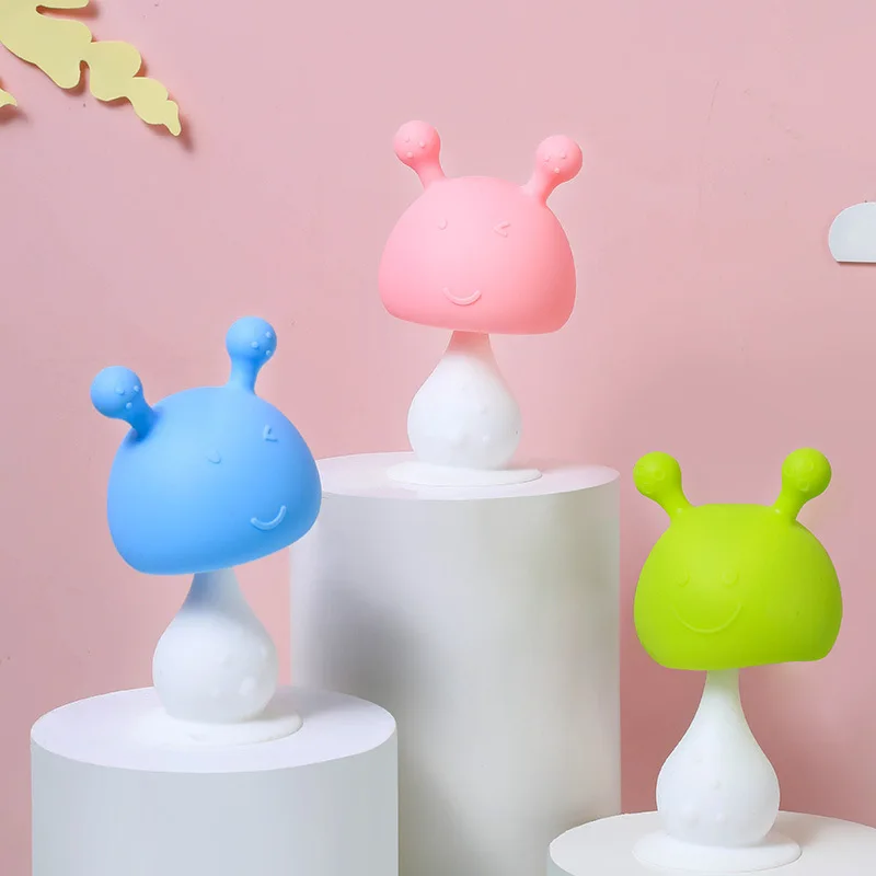 

Cute Mushroom Teether Nipple Silicone Learn Feeding Handle for Baby Kids Children Infant Teething Pacifier Rattle Toy Boiled