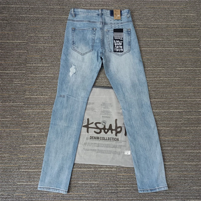 Черные синие модные мужские джинсы KSUBI Cross Brand High Street Hole Trend с низкой посадкой узкие