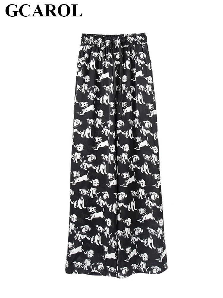 

GCAROL Summer Spring Women Drawstring High Waist Straight Prairie Chic Pants Casual Loose Vintage Floral Striped Full Trousers