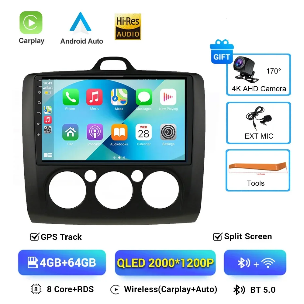 

Android 16 CarPlay автомобильный радиоприемник мультимедийный плеер для ford focus 2 Mk2 2004-2008 2009 2010 2011 Android Auto GPS 2din авторадио