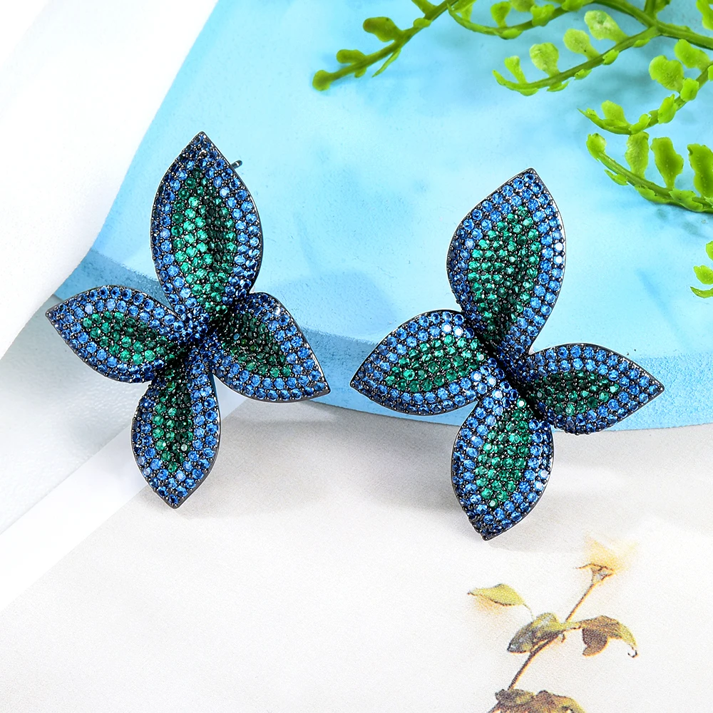 

missvikki New DIY CZ Shiny Green Blue Earrings For Women Bridal Wedding Girl Daily Surper Jewelry High Quality Hot Romantic