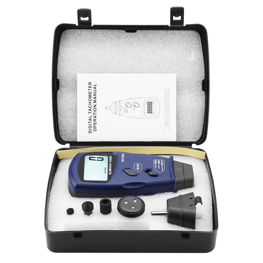 

SM6236E Laser/Contact Tachometer 5 Digits 18 mm Digital LCD Tach Rotation Meter Tester Tach§ Tach§