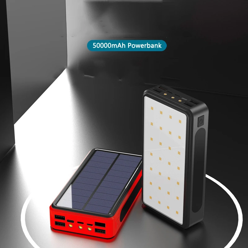 Внешний аккумулятор на солнечной батарее с 4 USB-портами, 50000 мАч