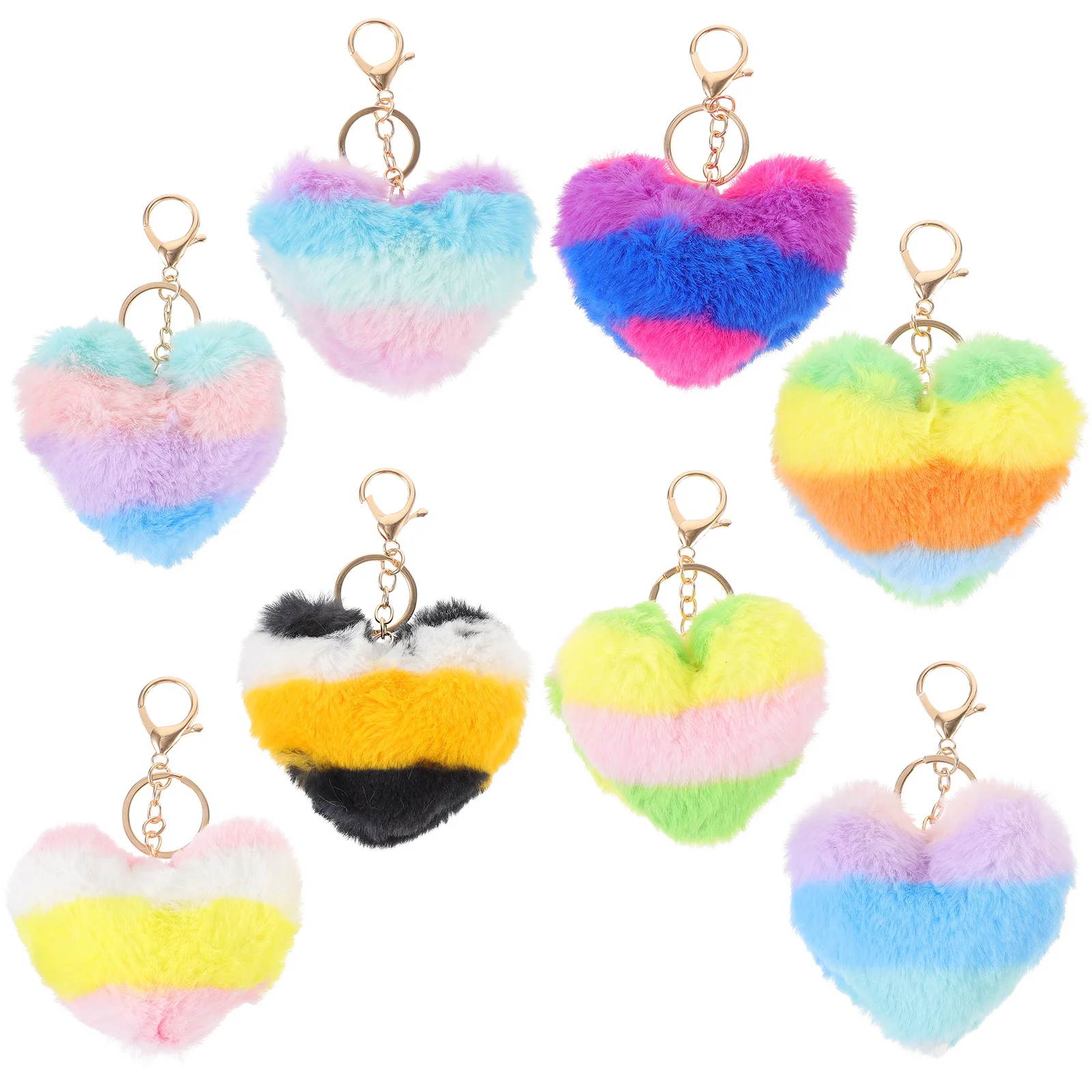 

8pcs Fluffy Keychain Bag Charm Stuffed Keychain Heart Shape Fur Key Ring Decor