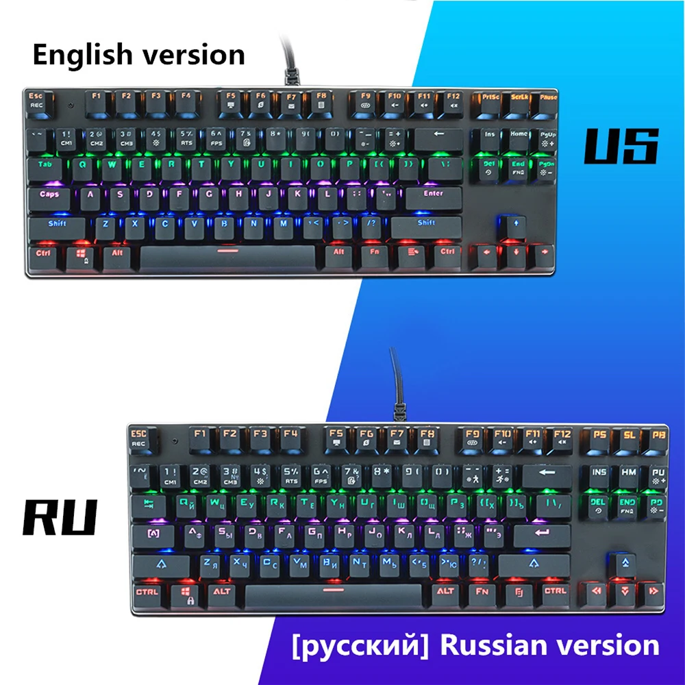Gaming Mechanical Keyboard Wired 87 Keys RGB Backlit Black Red Blue Switch Russian English Version for Computer Laptop PC Gamer