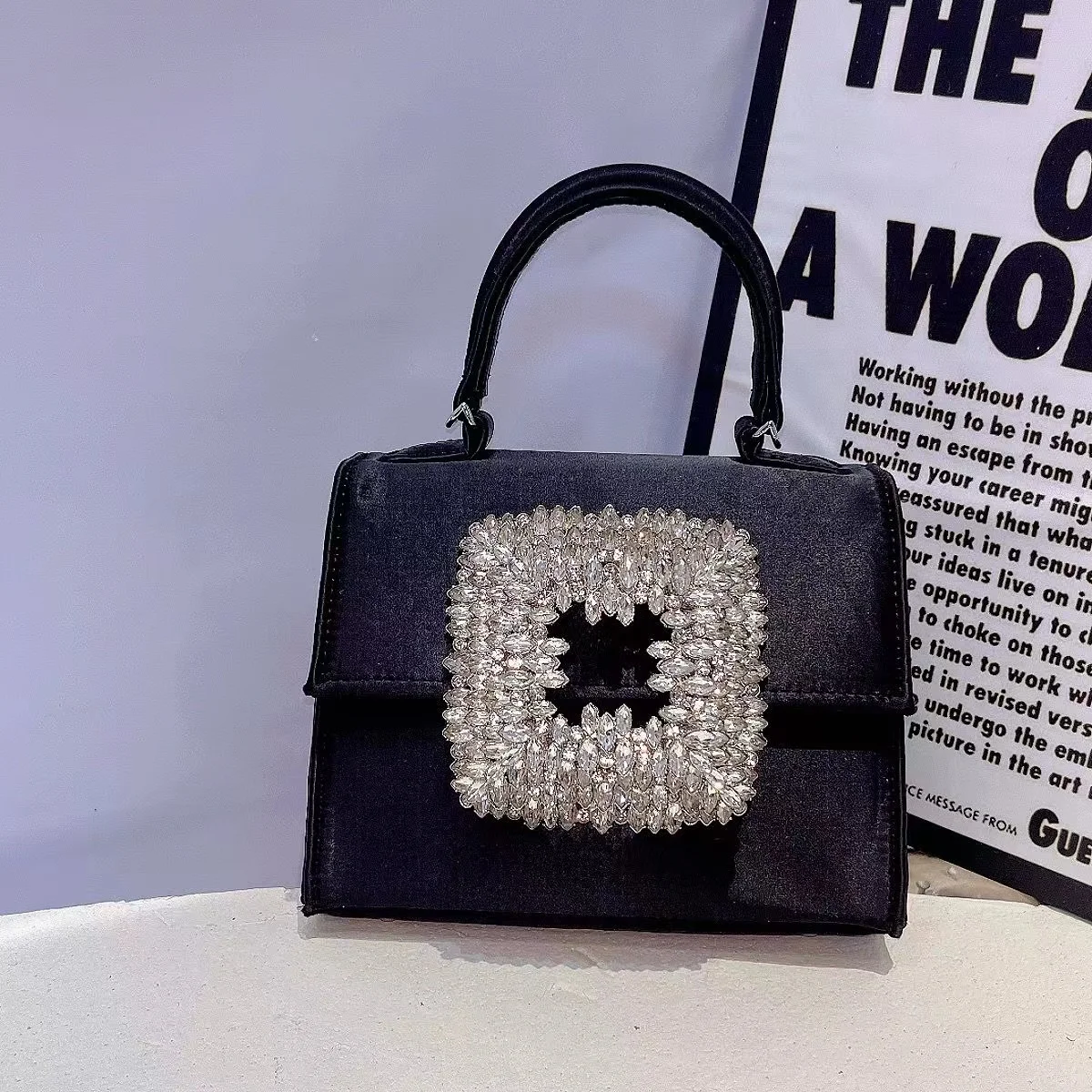 Luxury Designer Satin Square Bag Rhinestone Diamond Evening Bag Wedding Party Clutch Purse Women Handbag Shoulder Messenger Bag