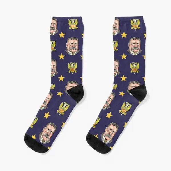 

President Theodore Roosevelt Crew Socks Comfortable Best Women Black Cartoon Cute Breathable Winter Girls Autumn Short Mens