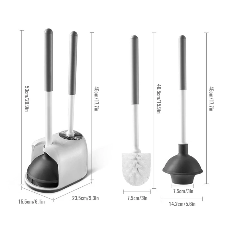 

R2LD Toilet Brush and Plunger Set with Long Handle Storage Base Cleaning Kit for Home Bathroom Toilets Deeply Cleaning Tool