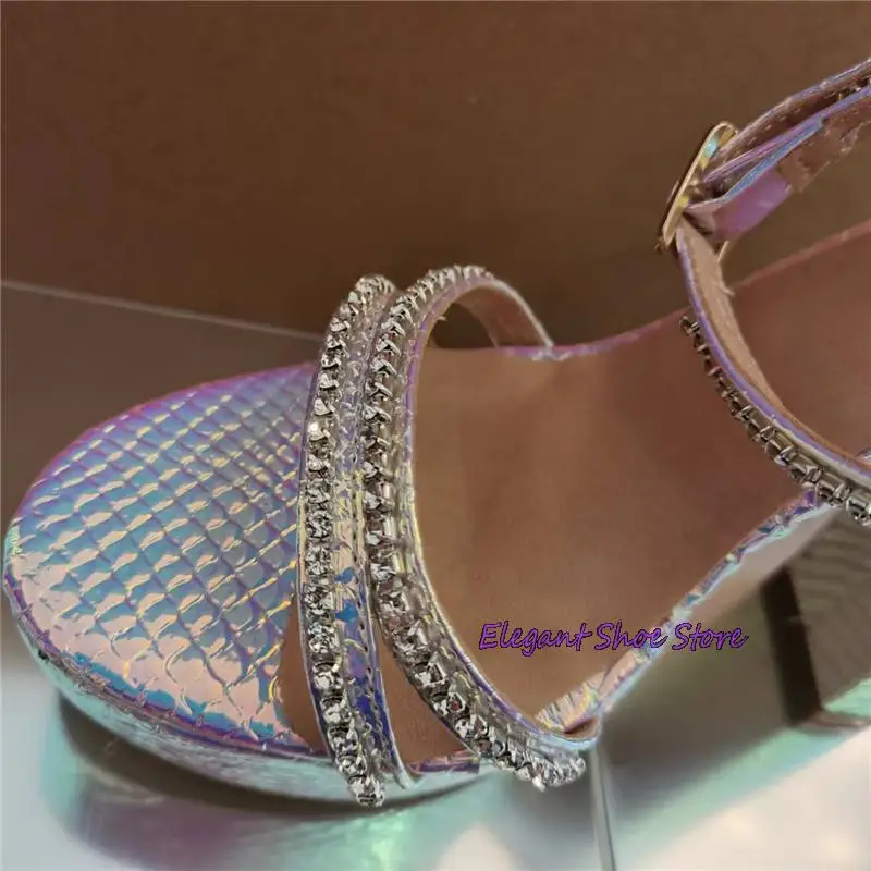 Блестящие женские сандалии на массивной платформе блестящие квадратном каблуке