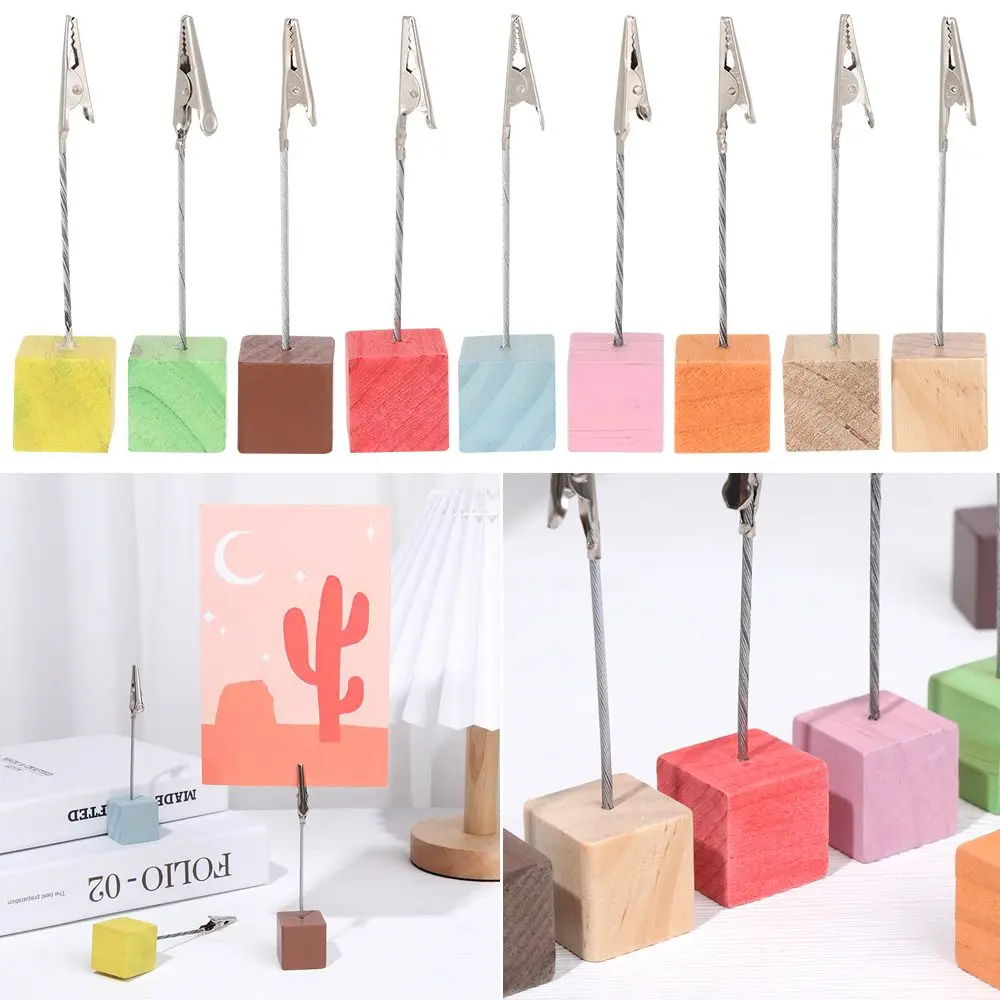 

Decor Desktop Decoration Memorandum Wooden Message Folder Table Numbers Holder Photos Clips Place Card Clamps Stand