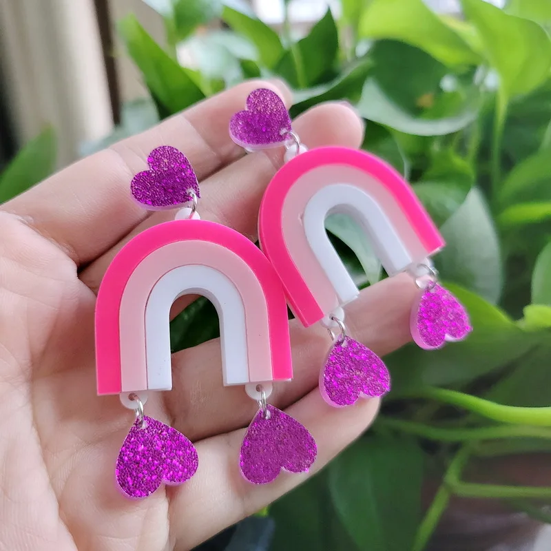 

New Funny Girl Heart Rainbow Love Acrylic Earrings Female Fashion Personality Creative Exaggerated Earrings Gift for Women