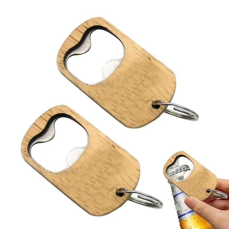 

Beech Wood Handle 2pcs Handheld Bartender Bottle Opener Keychain Wine Beer Soda Glass Caps Stainless Bottle Opener For Kitchen