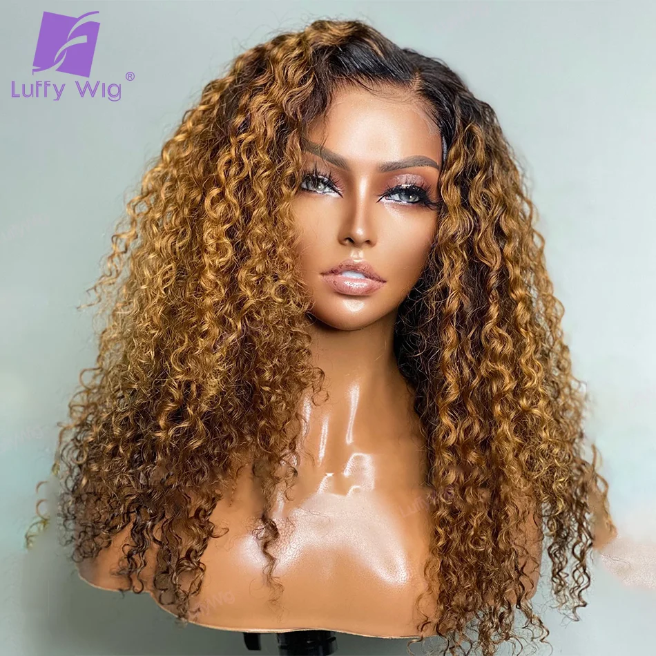 

Ombre Colored T1B/27 Sassy Curly Wig 13x6 Lace Frontal Human Hair Wigs For Woman Remy Brazilian Natural Hairline Bleached Luffy