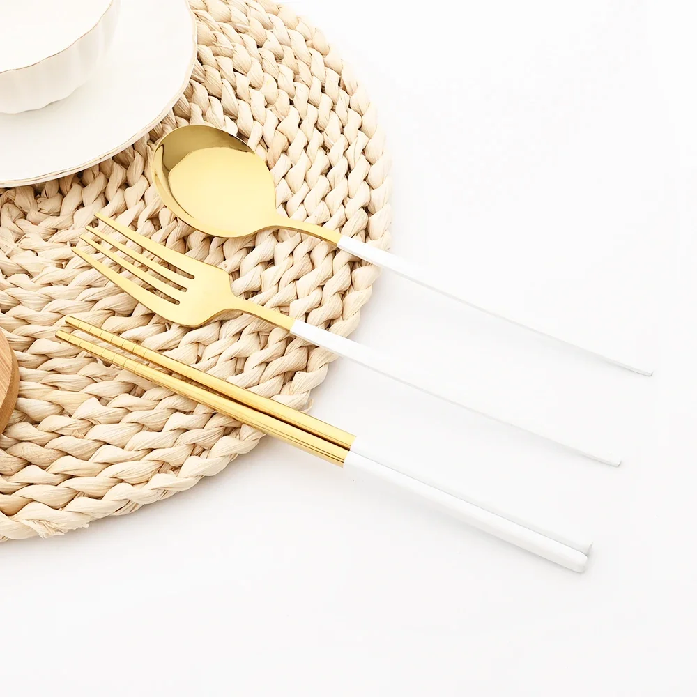 16 шт. роскошный набор столовой посуды зеленого золота палочки для еды нож вилка