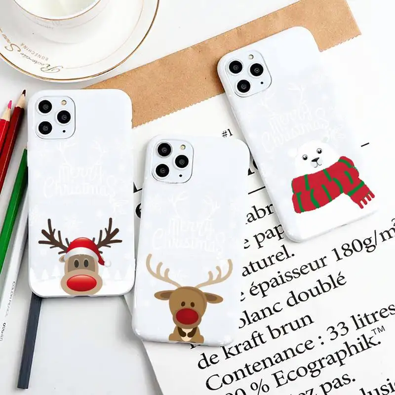 

Merry Christmas ELK new year gifts Phone Case Candy Color for iPhone 6 7 8 11 12 13 s mini pro X XS XR MAX Plus