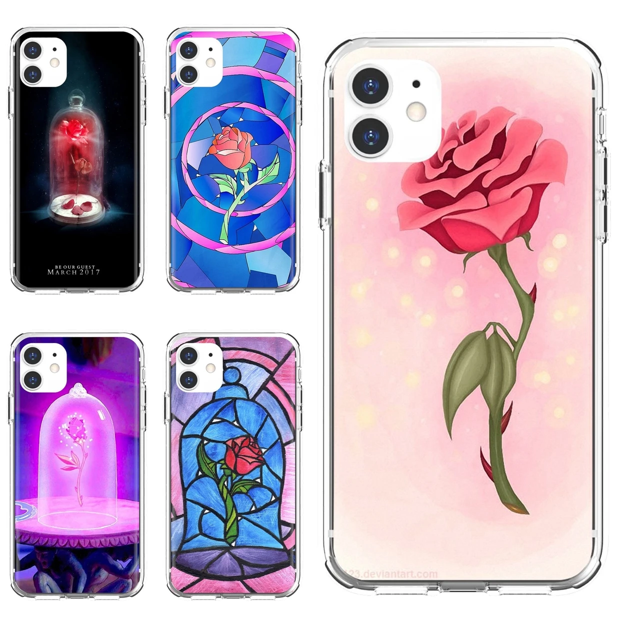 

red-rose-stained-glass-beauty-beast Silicone Bag Case For iPhone 10 11 12 13 Mini Pro 4S 5S SE 5C 6 6S 7 8 X XR XS Plus Max 2020