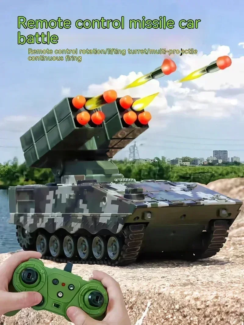 Фото Игрушечный автомобиль с дистанционным управлением, радиоуправляемый 2,4 г, ракетный автомобиль, танк, стрельба, модель пули, военная военная электронная звуковая игрушка в подарок №5