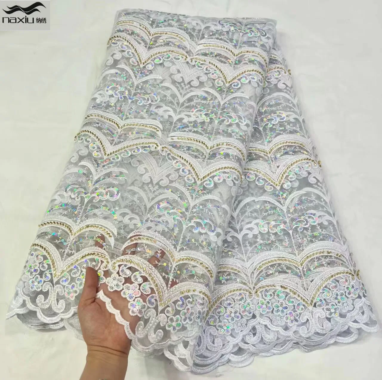 

Madison African Water Soluble Embroidered Lace Fabric 5Yards 2022 High Quality French Guipure Tulle Fabric For Nigerian Party