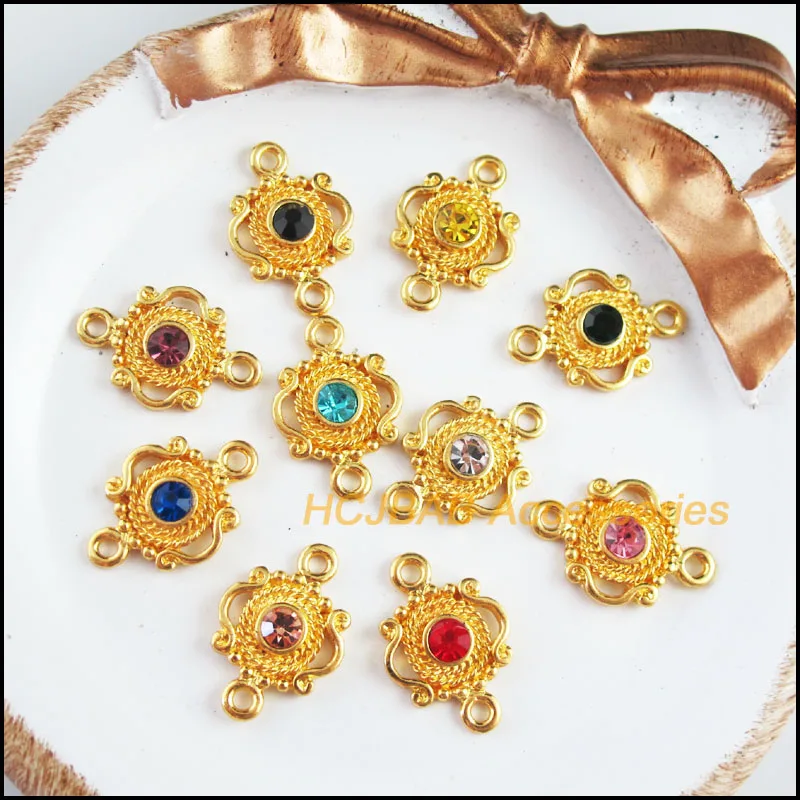 

Fashion 20Pcs Gold Color Retro Crown Mixed Crystal Charms Connectors 13x19mm