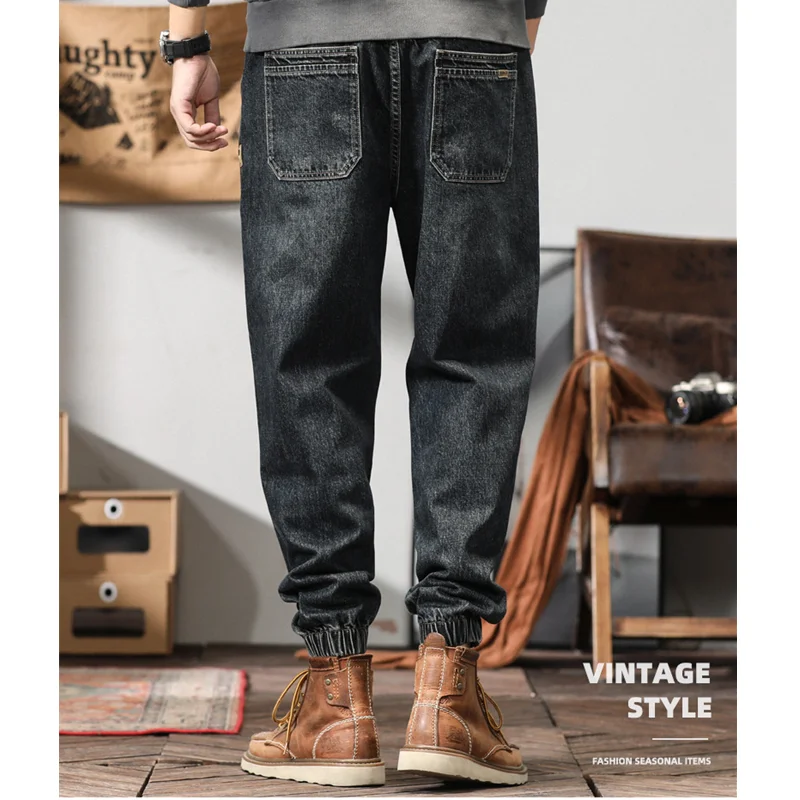 Men Clothing New Pattern Recreational Vintage Broad Leg Blue Black Jeans Straight Cylinder Large  Loose Trousers Autumn Female