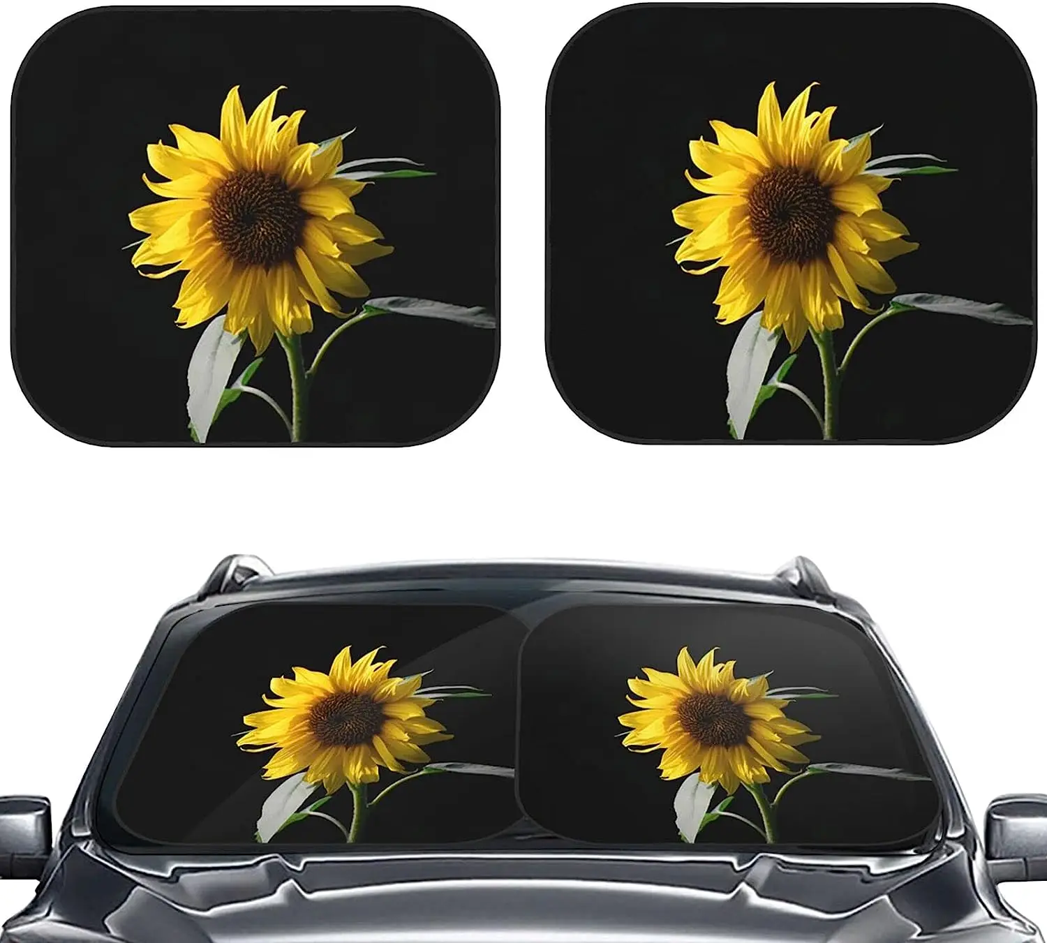

Sunflower In The Dark Car Windshield Sun Shade Auto Foldable 2pcs Window Sunshades for Most Windshield Fodable Sun Visor