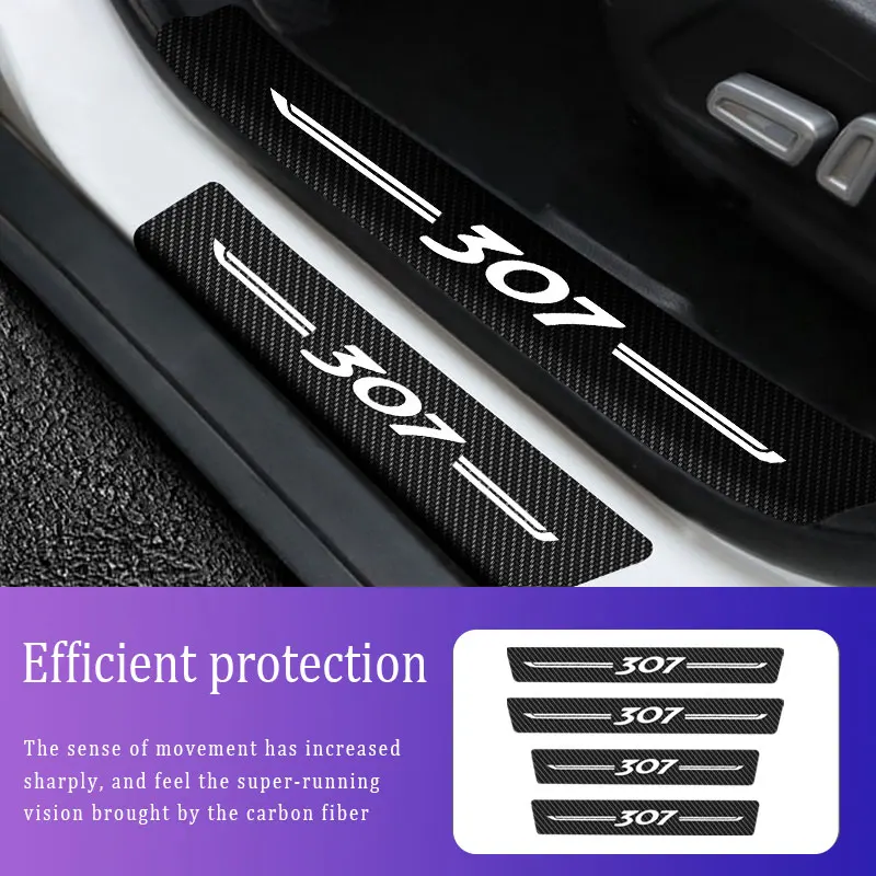 

4.Carbon Fiber Sill Protector Stickers Scuff Plate For Peugeot 307 Logo Auto Anti Scratch Stickers Car Threshold Accessories