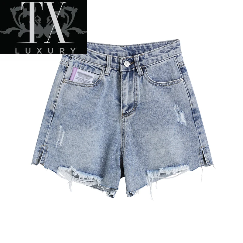 

New Summer Jean Short Wide Hole And Rough Edge Women's Fashion Sexy Streetwear High Waist Casual Female Denim Hot Shorts