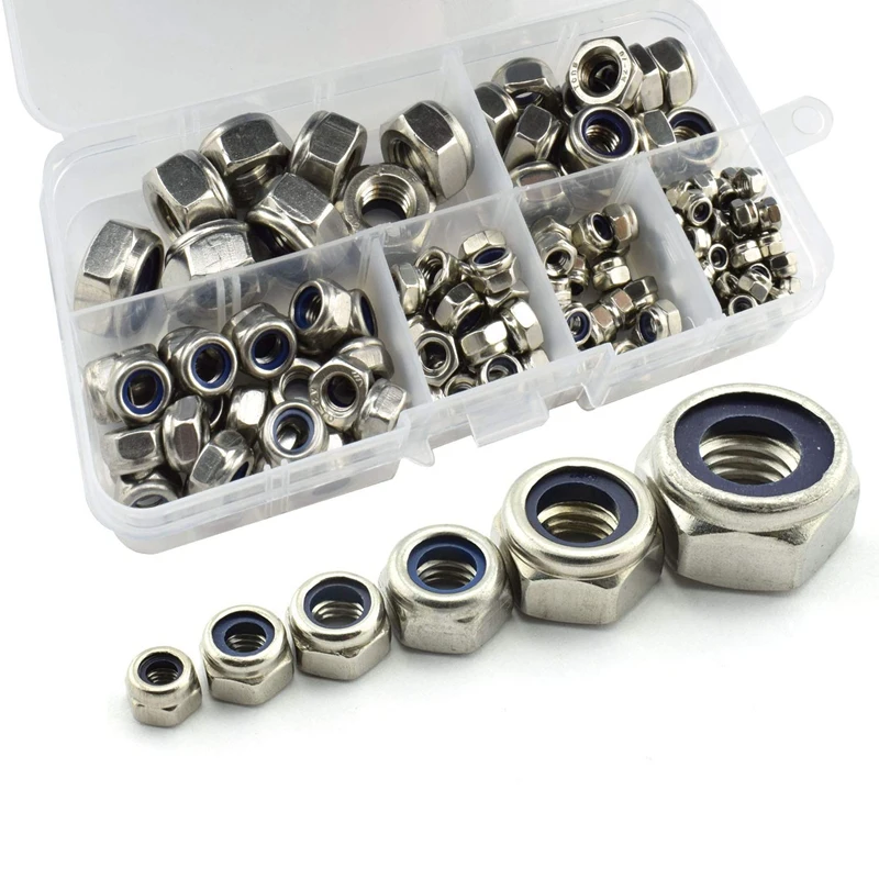 

150Pcs 304 Stainless Steel Lock Nut Assortment Kit For Hardware Accessories Nylon Insert Hex Lock Nuts Self Locking Nut M3 M4 M5