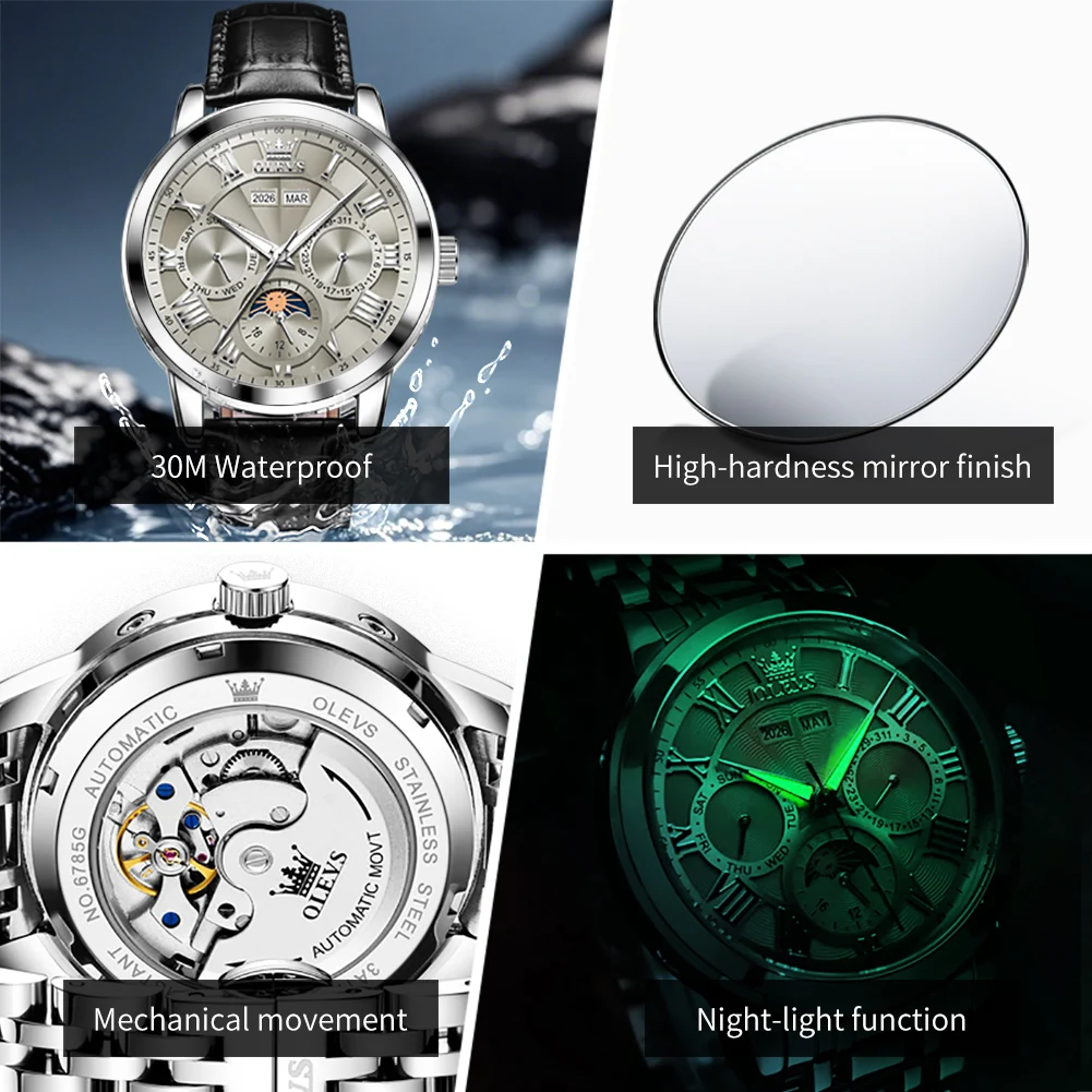OLEVS Tourbillon Автоматические наручные часы с турбийоном, водонепроницаемые, многофункциональные, механические, мужские, кожаные, Relogio Masculino (art.: 3920d7f25bbcc) - 3920d7f25bbcc