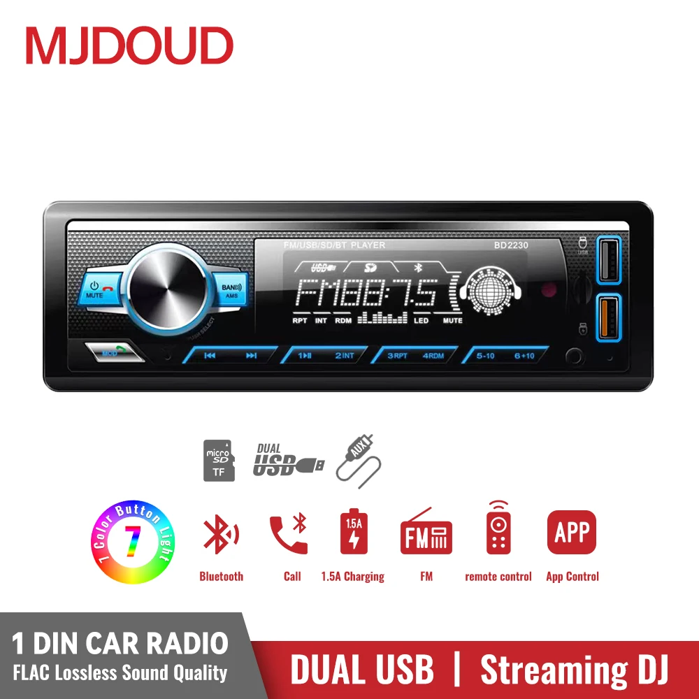 

MJDOUD 1 din Multimedia Autoradio Player Stereo Audio FM Aux Input Receiver 12V SD TF USB Car MP3 Player Radio Bluetooth