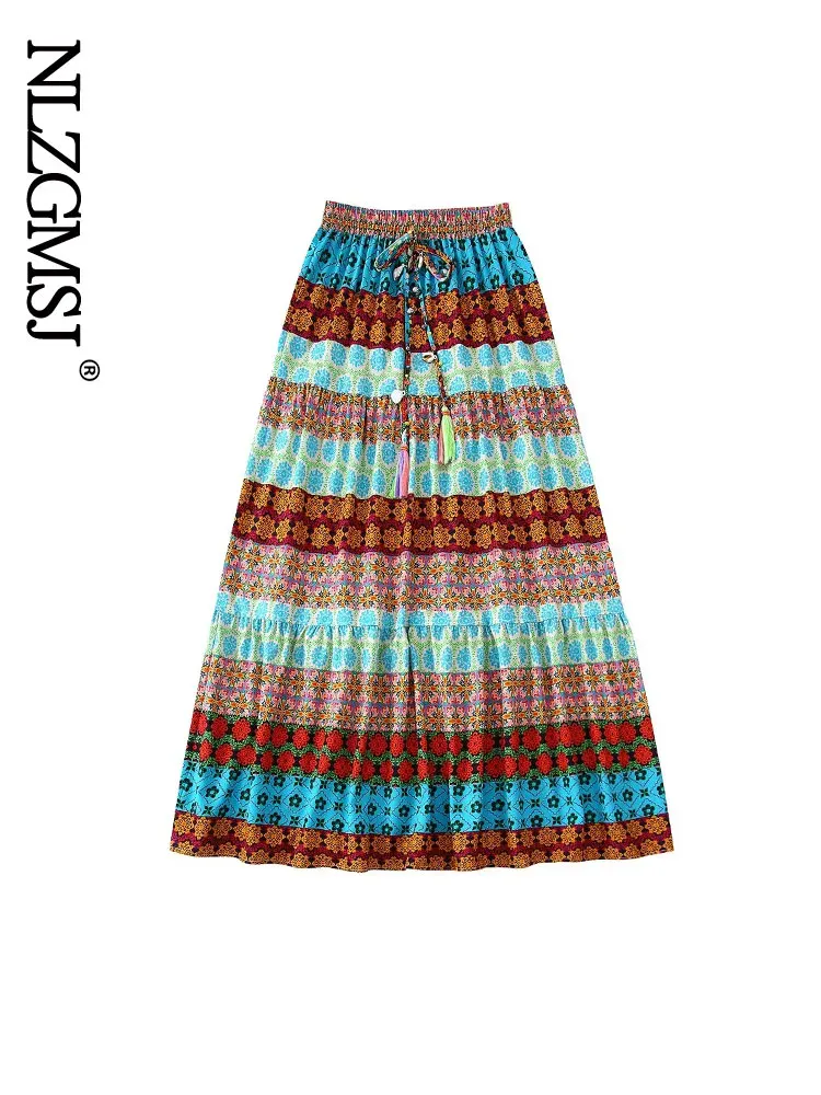 

Nlzgmsj 2022 Boho Hippie Women Floral Peacock Printed High Elastic Waist Beach Bohemian Skirt Ladies Maxi A-Line Skirts 202207