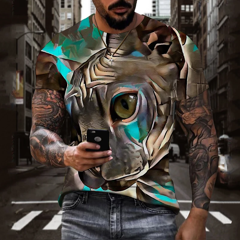

2023 Men's 3D Cat Printed T-Shirts Fashionable Round Neck Short Sleeve Street Clothes Hip-Hop T-Shirts Summer New